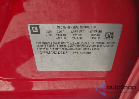 2012 Chevrolet Cruze 1Lt from USA, damaged, VIN 1G1PF5SC3C7122423